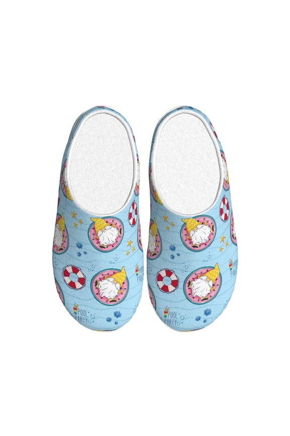 Gnome Pool Party for Women's Lamb-hug Comfy Fleece House Slippers Memory Foam, Slip-on House Shoes Indoor Outdoor-37/38