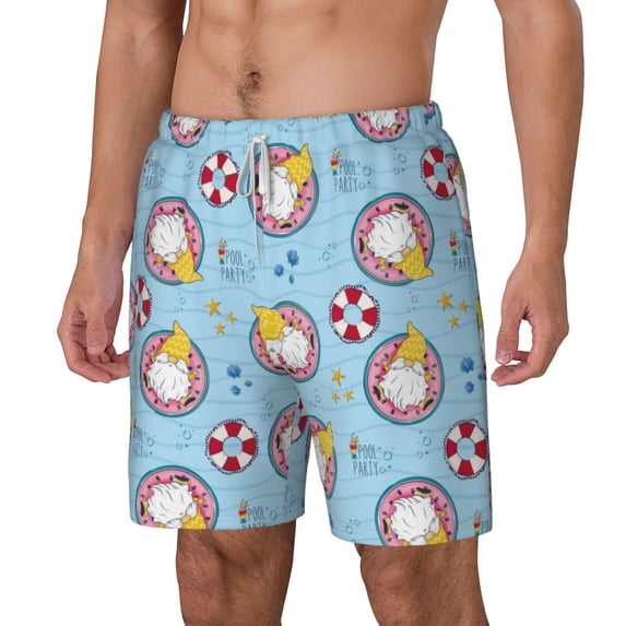 Picia Gnome Pool Party pattern Mens Swim Trunks with Compression Liner Stretch Beach Shorts Quick Dry with Zipper Pockets No-Chafing Board Shorts-X-Large