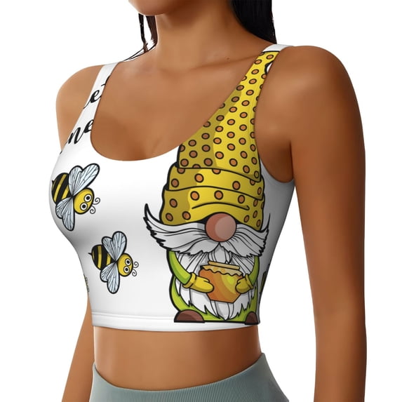 Picia Gnome Sweet Honey Sports Bra for Women,Padded Strappy Sports Bras Medium Support Yoga Bra with Removable Cups,Running Yoga Bra-