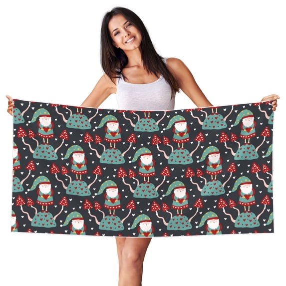 Picia Gnome With Mushroom 2 Print Silver Fox Velvet Beach Towel,Quick-Dry Beach Towel,Lightweight Travel Towel,Portable Beach Towels