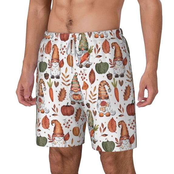 Picia Gnomes And Autumn Leaves pattern Mens Swim Trunks with Compression Liner Stretch Beach Shorts Quick Dry with Zipper Pockets No-Chafing Board Shorts-XX-Large