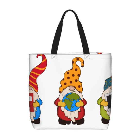 Picia Gnomes Are Holding School Supplies for Tote Bag for Women with Zipper, Gym Tote with Compartments, Laptop Work Tote Nurse Dance Yoga Bag for Sport, Travel