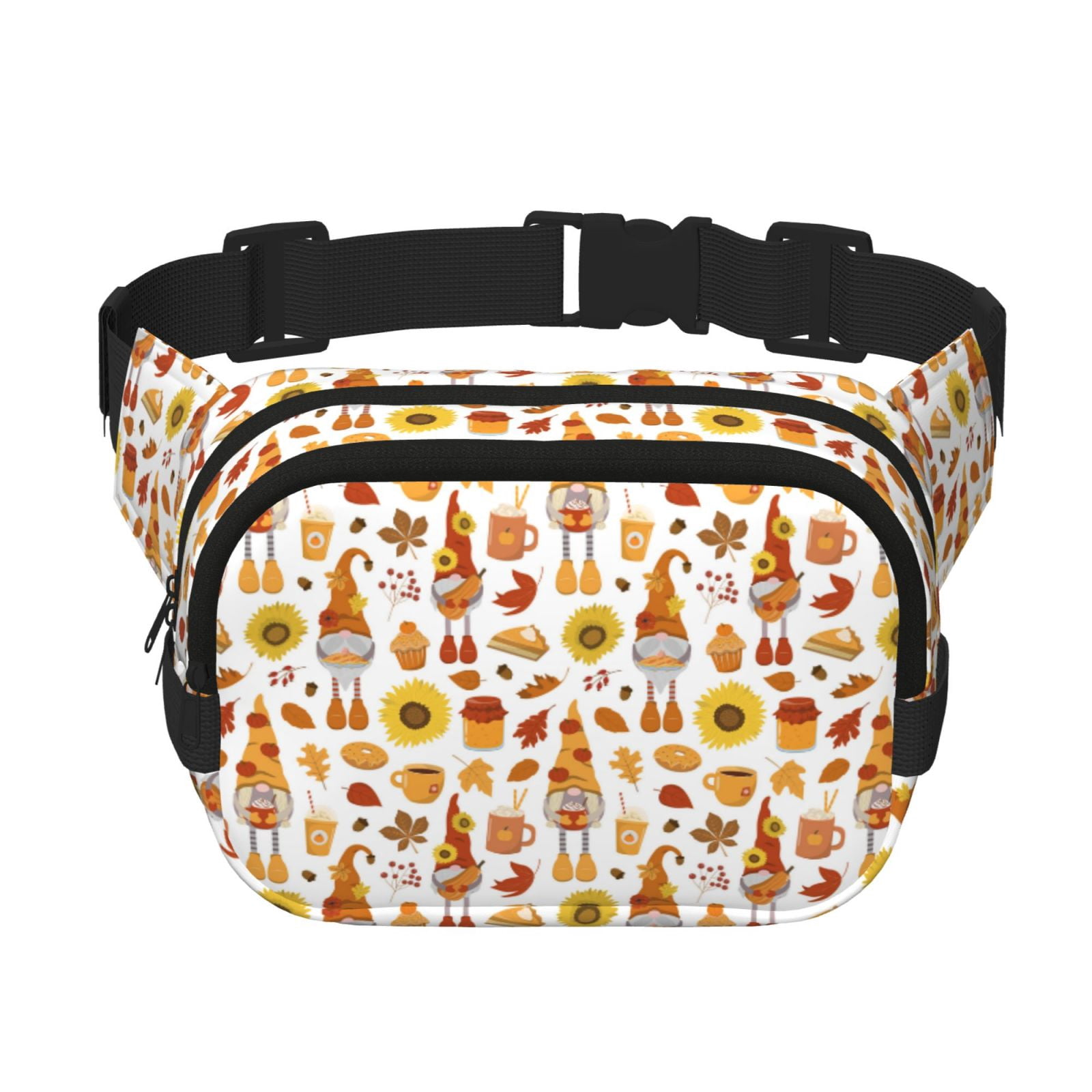 Picia Gnomes Autumn Harvest Print Square Double-Layer Waist Bag Mini Adjustable Waist Belt Bag Exercise Running Travel Hiking