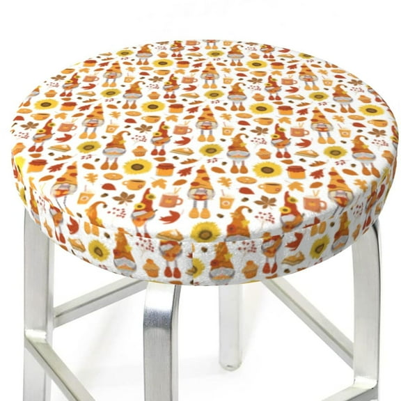 Picia Gnomes Autumn Harvest pattern Round Stool Covers Comfy Seat Covers Stretch Removable WashableChair Slipcover Round Bar Chair Cushion Cover-12 inch