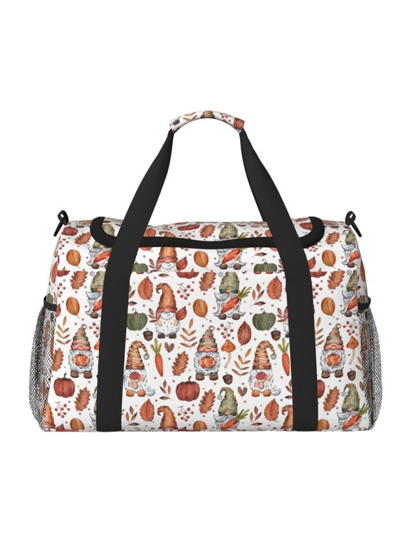 Gnomes And Autumn Leaves Print Travel Duffle Bag,Weekender Bags for Women with Shoe Compartment, Gym Duffel Bag with Wet Pocket, Hospital Bags for Labor and Delivery