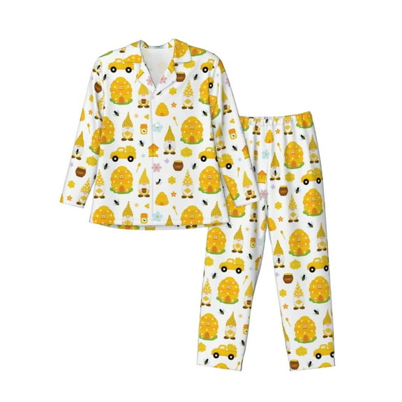 Picia Gnomes Bees Pattern Men’s Long-Sleeve Sleepwear Set - Soft 2-Piece Loungewear with Pockets, Comfy PJs for Relaxing Nights-Large