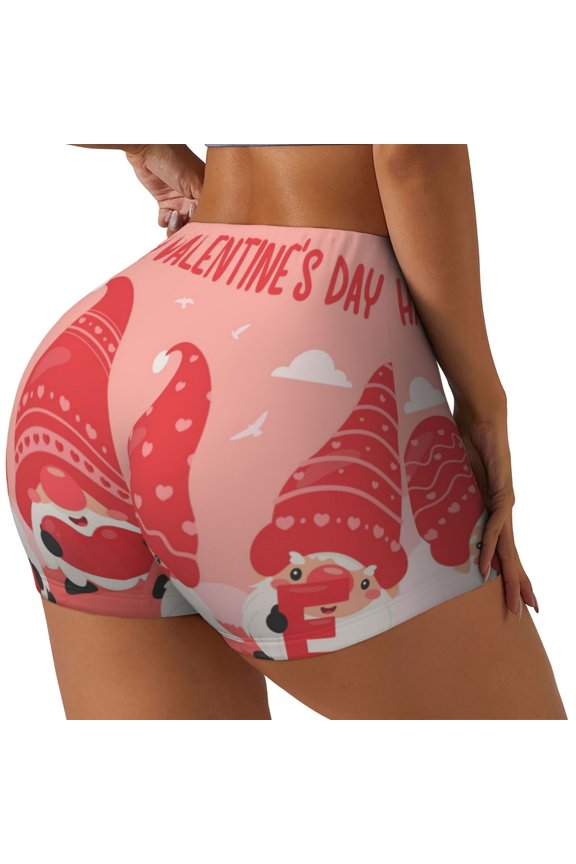 Gnomes Hold The Letters LOVE Printed Workout Shorts for Women Seamless Scrunch Butt Lifting High Waisted Yoga Gym Booty Running Moisture-wicking Short Pants-Medium