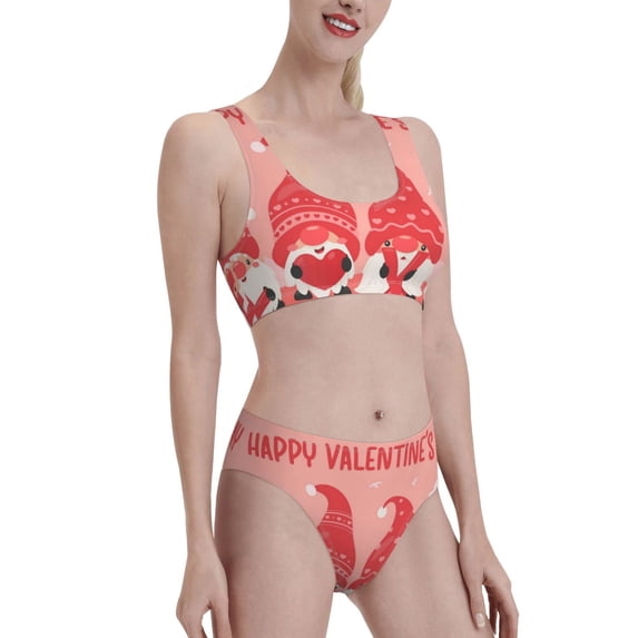 Picia Gnomes Hold The Letters LOVE Women's High Waisted Bikini Scoop Neck Swimsuit Two Pieces Bathing Suit-X-Large