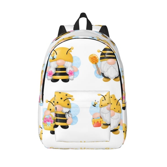 Picia Gnomes Honey Bee Printed Canvas Daypack - Stylish and Durable Vintage Compact Backpack - Class, Work, Travel, or Laptop Bookbag,Organized Compartments-Medium
