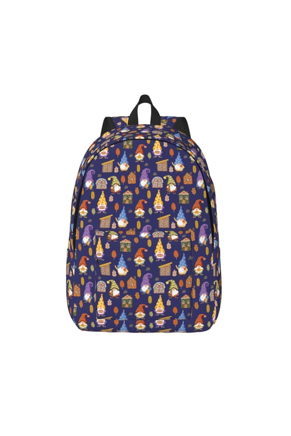 Gnomes And Houses Printed Canvas Daypack - Stylish and Durable Vintage Compact Backpack - Class, Work, Travel, or Laptop Bookbag,Organized Compartments-Medium