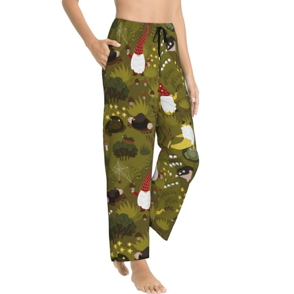 Picia Gnomes Playing in the Garden Womens Soft Woven Cotton Elastic Waistband Sleep Pajama Pant Lounge Sleep Pant With Pockets And Drawstring-Medium