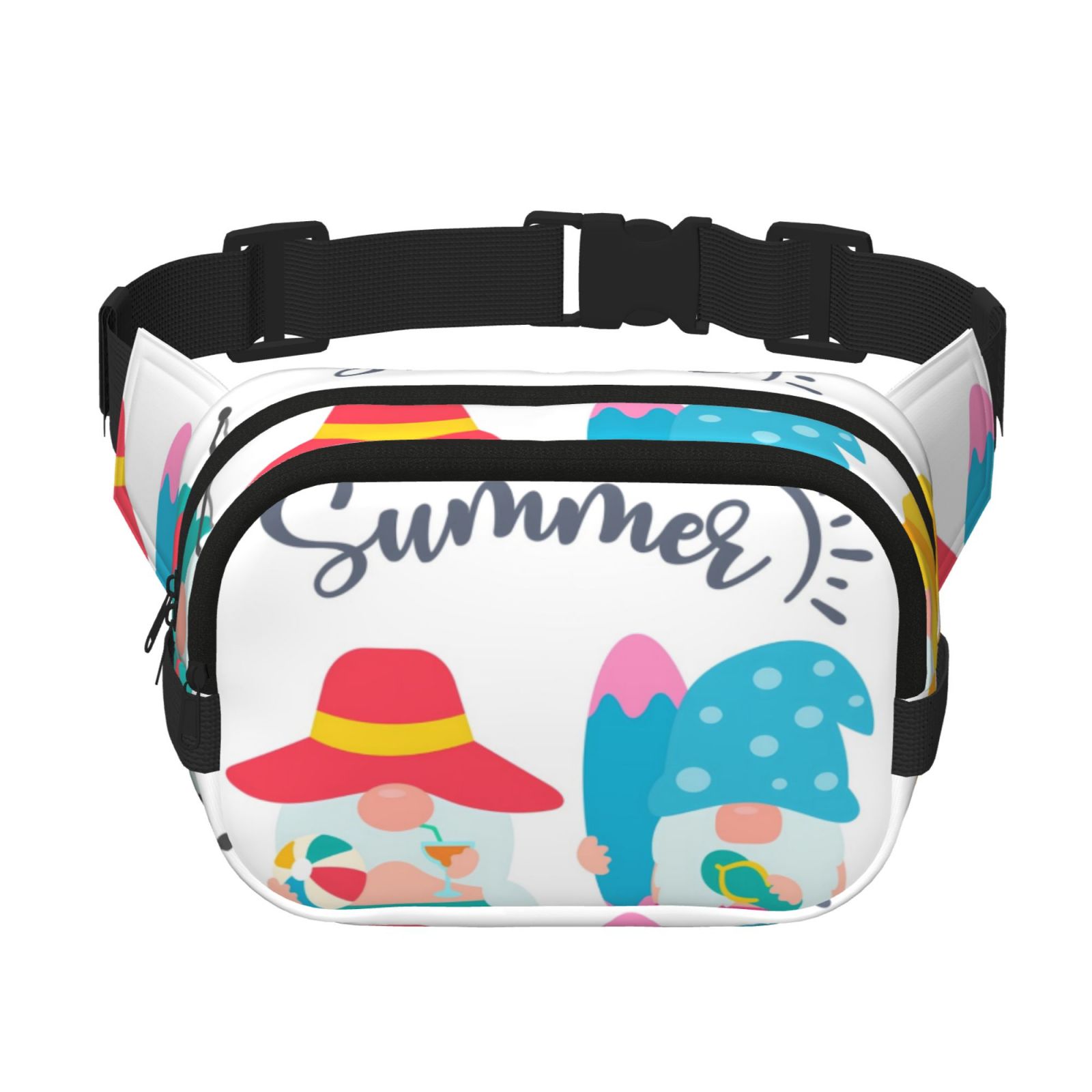 Picia Gnomes Summer Print Square Double-Layer Waist Bag Mini Adjustable Waist Belt Bag Exercise Running Travel Hiking