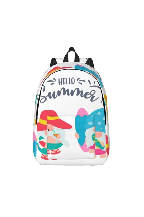 Gnomes Summer Printed Canvas Daypack - Stylish and Durable Vintage Compact Backpack - Class, Work, Travel, or Laptop Bookbag,Organized Compartments-Small