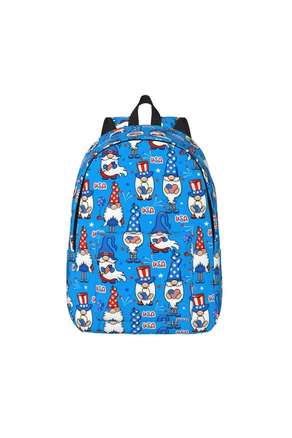 Gnomes in USA Printed Canvas Daypack - Stylish and Durable Vintage Compact Backpack - Class, Work, Travel, or Laptop Bookbag,Organized Compartments-Medium