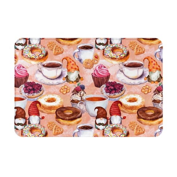 Picia Gnomes With Coffee Pattern Flannel Doormat 16x24 Inch Non-Slip Indoor Mat, Absorbent & Quick-Dry Rug for Entryway, Bathroom, Kitchen, and Bedroom, Machine Washable