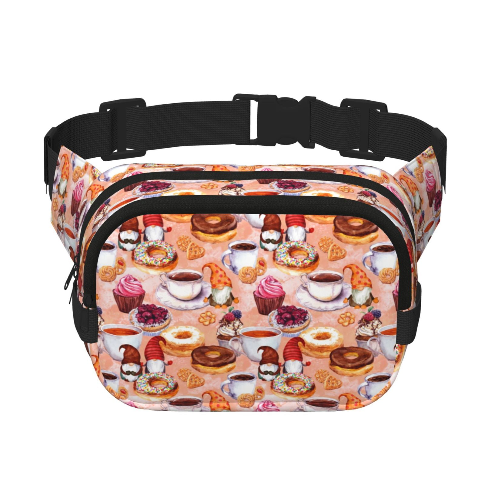Picia Gnomes With Coffee Print Square Double-Layer Waist Bag Mini Adjustable Waist Belt Bag Exercise Running Travel Hiking