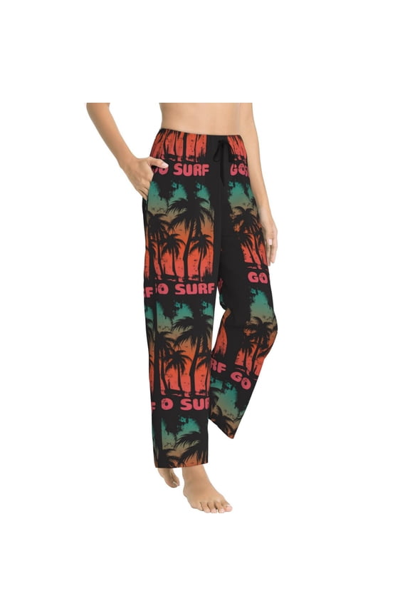 Go Surfer Womens Soft Woven Cotton Elastic Waistband Sleep Pajama Pant Lounge Sleep Pant With Pockets And Drawstring-Medium