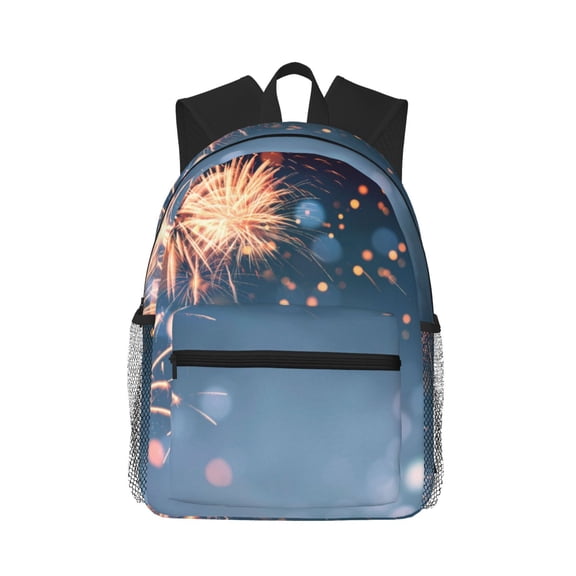Picia Gold And Blue Fireworks Large Capacity Backpack Classic Style Backpack Casual Backpack Water-Resistant School Work Travel Outdoor Backpack