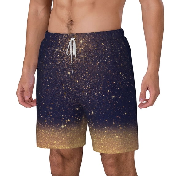 Picia Gold Black Glitter pattern Mens Swim Trunks with Compression Liner Stretch Beach Shorts Quick Dry with Zipper Pockets No-Chafing Board Shorts-3X-Large