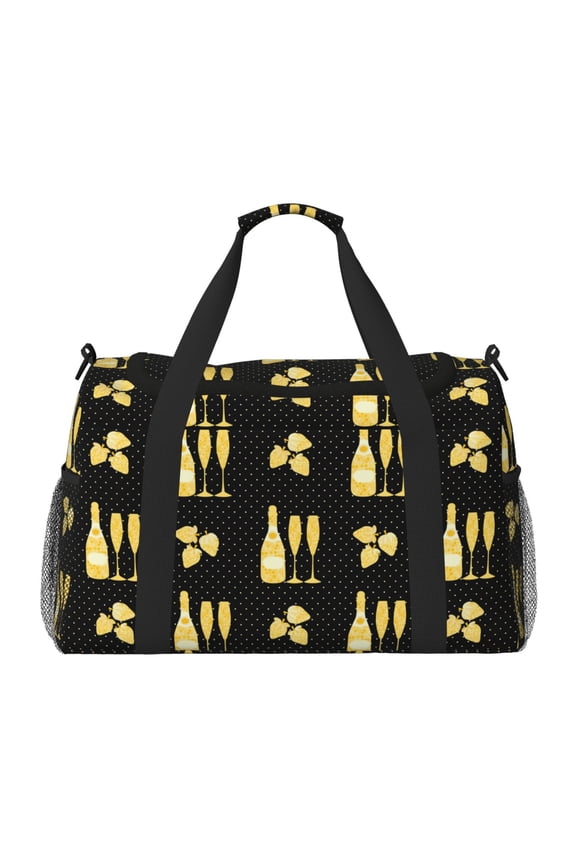 Gold Bottles Print Travel Duffle Bag,Weekender Bags for Women with Shoe Compartment, Gym Duffel Bag with Wet Pocket, Hospital Bags for Labor and Delivery