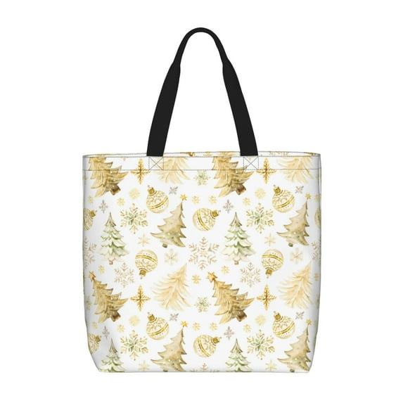 Picia Gold Christmas Tree for Tote Bag for Women with Zipper, Gym Tote with Compartments, Laptop Work Tote Nurse Dance Yoga Bag for Sport, Travel