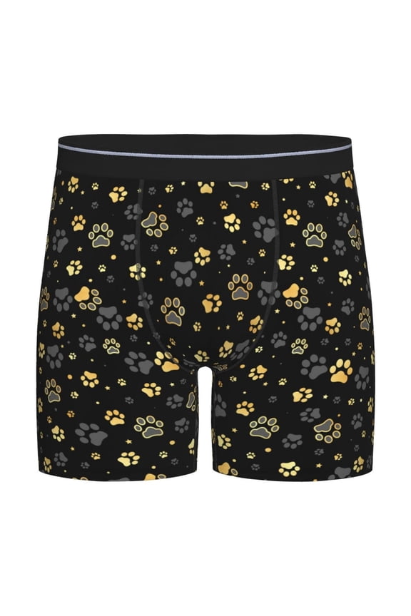 Gold Dog Paw Pattern Men's Athletic Long Leg Briefs , Performance Stretch Underwear,Moisture-Wicking