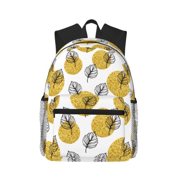 Picia Gold Dots and Leaves Large Capacity Backpack Classic Style Backpack Casual Backpack Water-Resistant School Work Travel Outdoor Backpack