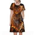 thumbnail image 1 of Picia Gold Flame Pattern Wolf Pattern Women's Short Sleeve Summer Dress Pleated Loose Swing Knee Length Short Sleeve Swing Dresses, 1 of 6