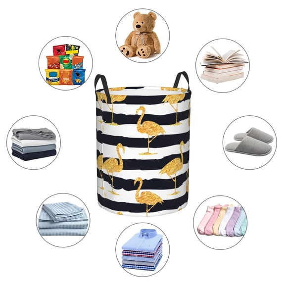 Picia Gold Flamingo Large Laundry Basket, Waterproof, Freestanding Laundry Hamper, Collapsible Tall Clothes Hamper with Extended Handles-Small