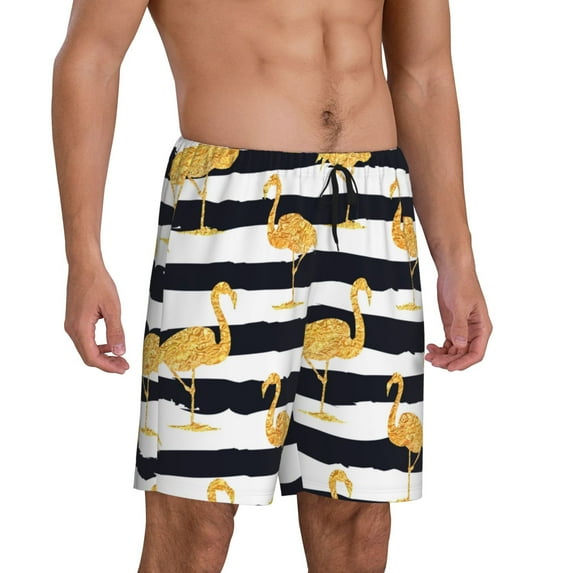 Picia Gold Flamingo Pajama Shorts for Men, Men's Pajama Bottoms, Sleepwear,Short Pajama Pants-3X-Large
