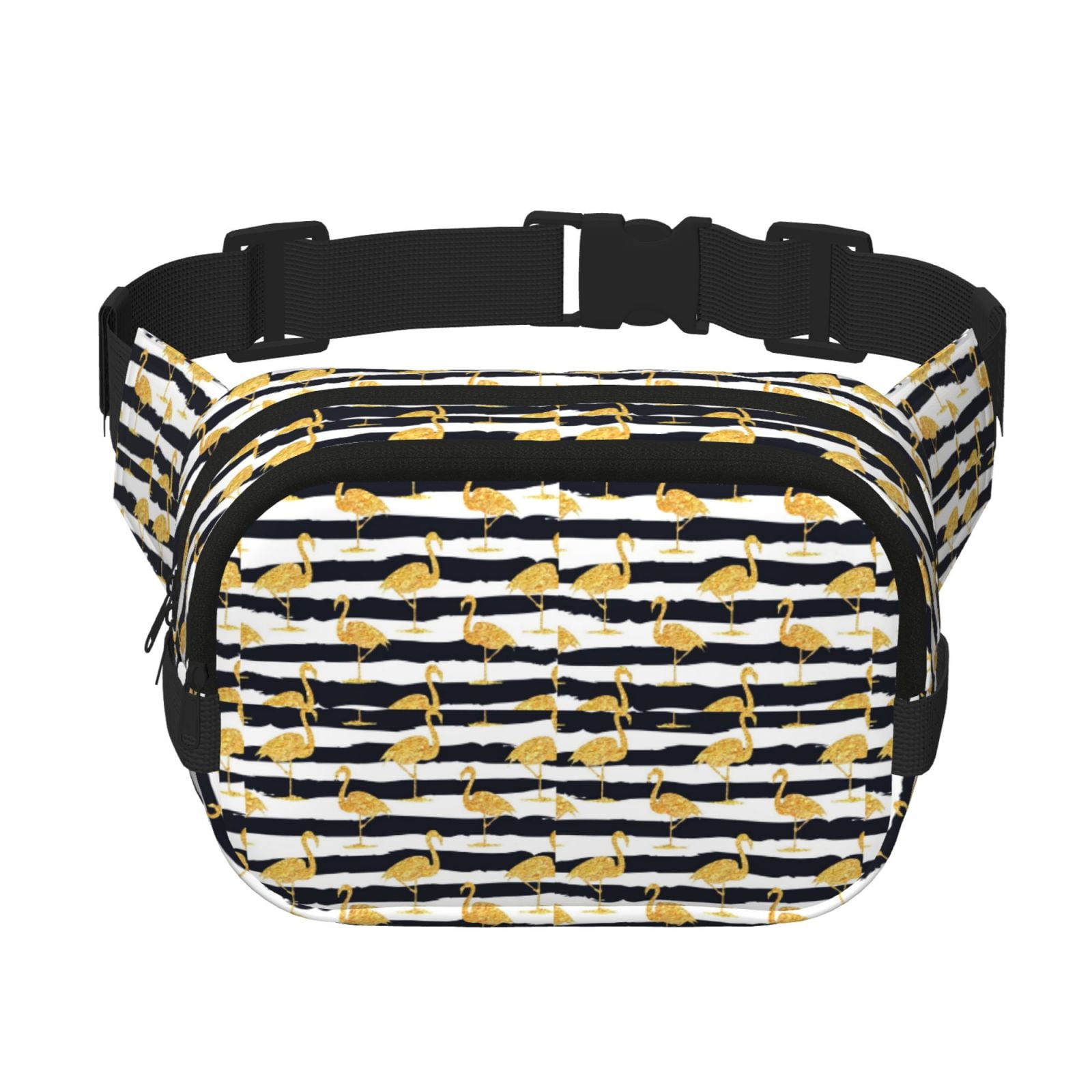 Picia Gold Flamingo Print Square Double-Layer Waist Bag Mini Adjustable Waist Belt Bag Exercise Running Travel Hiking