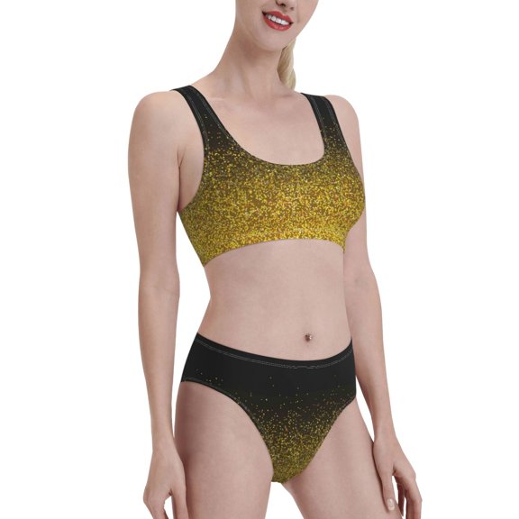 Picia Gold Glitter Gradient Women's High Waisted Bikini Scoop Neck Swimsuit Two Pieces Bathing Suit-