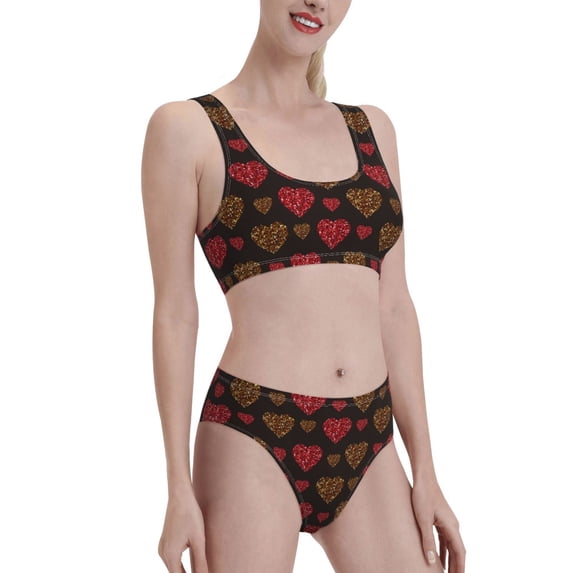 Picia Gold Glitter Heart Women's High Waisted Bikini Scoop Neck Swimsuit Two Pieces Bathing Suit-Medium