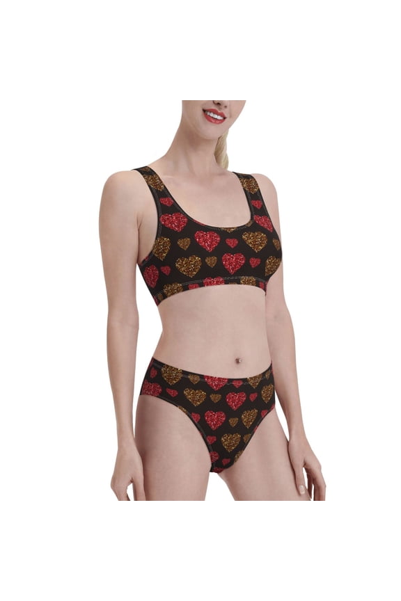 Gold Glitter Heart Women's High Waisted Bikini Scoop Neck Swimsuit Two Pieces Bathing Suit-XX-Large