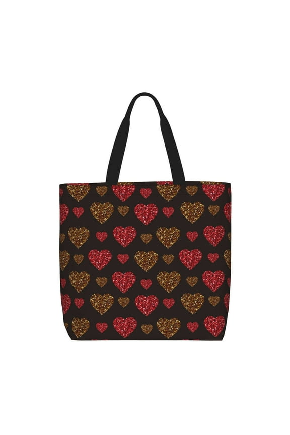 Gold Glitter Heart for Tote Bag for Women with Zipper, Gym Tote with Compartments, Laptop Work Tote Nurse Dance Yoga Bag for Sport, Travel