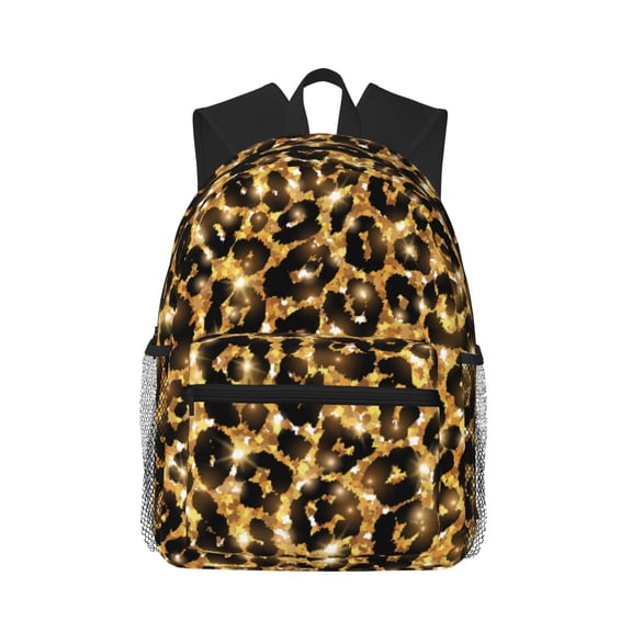 Picia Gold Glitter Leopard Large Capacity Backpack Classic Style Backpack Casual Backpack Water-Resistant School Work Travel Outdoor Backpack
