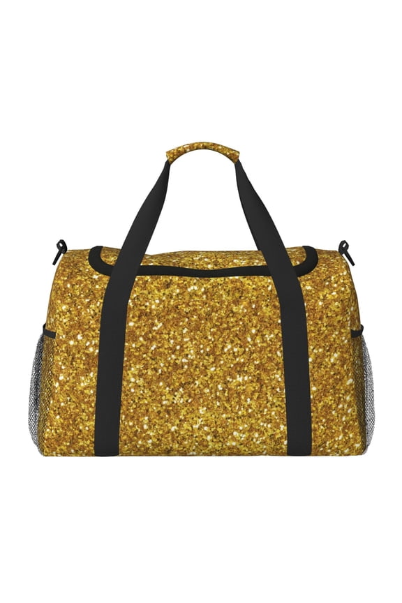 Gold Glitter Print Travel Duffle Bag,Weekender Bags for Women with Shoe Compartment, Gym Duffel Bag with Wet Pocket, Hospital Bags for Labor and Delivery