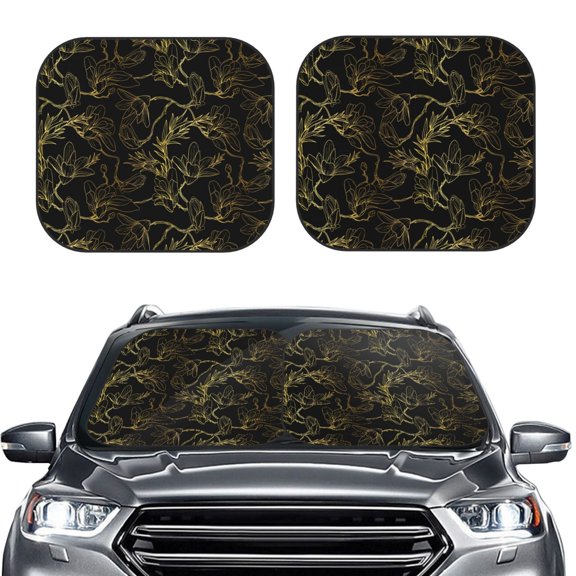 Picia Gold Gloss Outline Floral 2 Piece Car Windshield Sun Shade Foldable | Foldable Sun Shield for Front Window Blocks UV Rays and Keeps Your Vehicle Cool-Large