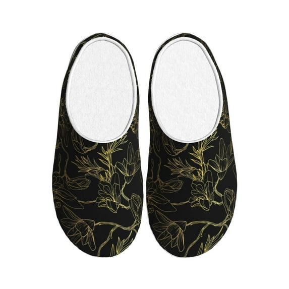 Picia Gold Gloss Outline Floral for Women's Lamb-hug Comfy Fleece House Slippers Memory Foam, Slip-on House Shoes Indoor Outdoor-40/41