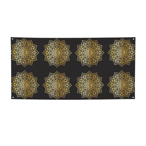 Picia Gold Mandala Pattern Party Banner, Festive Decoration, Holiday Banner, Celebration Decor, Event Banner, Reusable Party Banner-Small