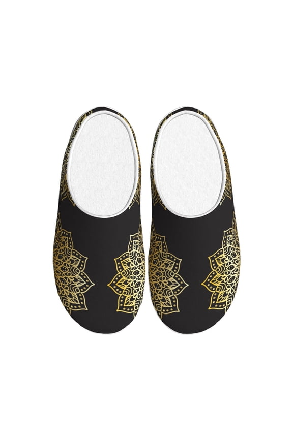 Gold Mandala for Women's Lamb-hug Comfy Fleece House Slippers Memory Foam, Slip-on House Shoes Indoor Outdoor-42/43