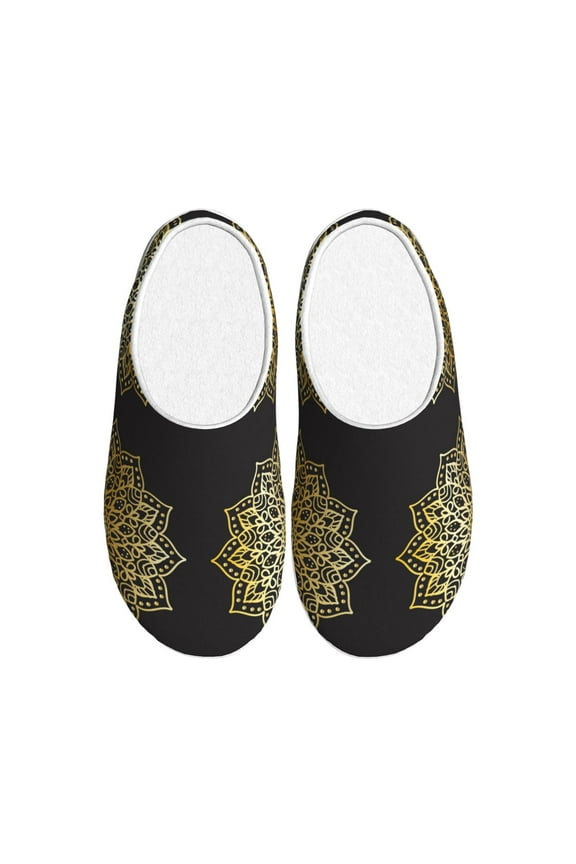Gold Mandala for Women's Lamb-hug Comfy Fleece House Slippers Memory Foam, Slip-on House Shoes Indoor Outdoor-46/47