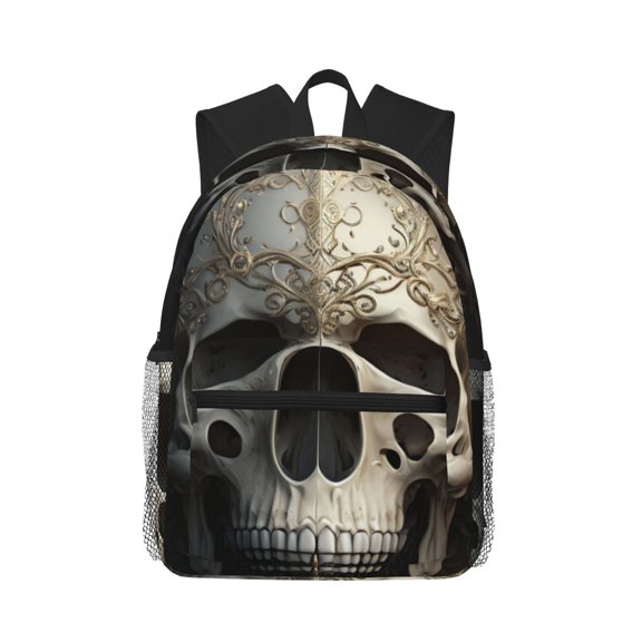 Picia Gold Pattern Skull Large Capacity Backpack Classic Style Backpack Casual Backpack Water-Resistant School Work Travel Outdoor Backpack