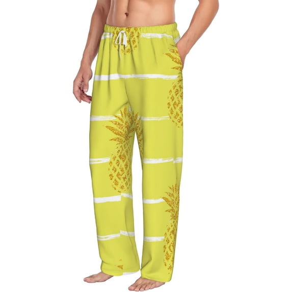 Picia Gold Pineapple Mens Soft Woven Cotton Elastic Waistband Sleep Pajama Pant Lounge Sleep Pant With Pockets And Drawstring-Medium