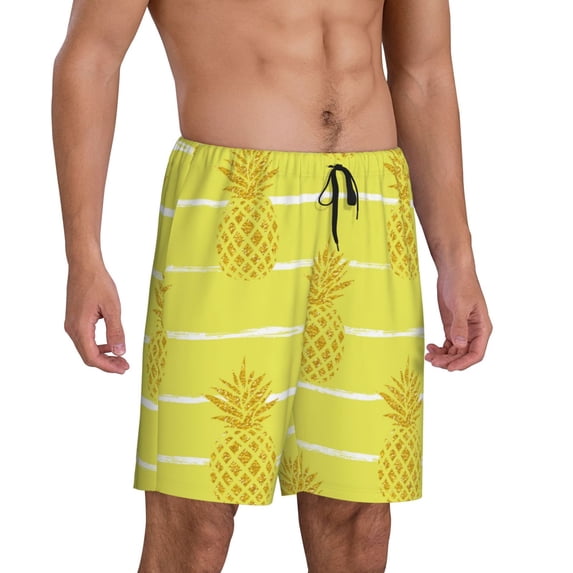 Picia Gold Pineapple Pajama Shorts for Men, Men's Pajama Bottoms, Sleepwear,Short Pajama Pants-Small