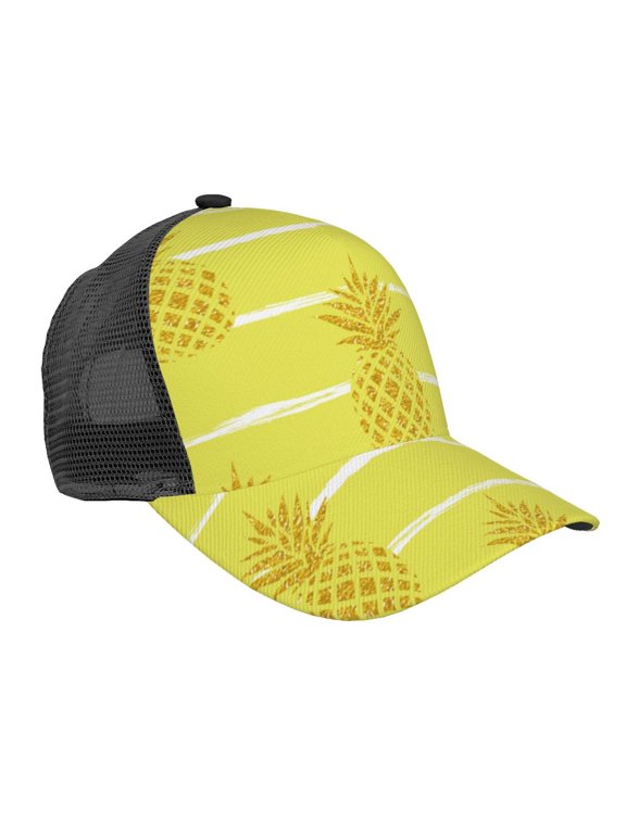 Gold Pineapple Pattern Trucker Hat,Baseball Cap,Sun Protection Cap,Stylish Headwear,Leisure Cap,Outdoor Sports Cap