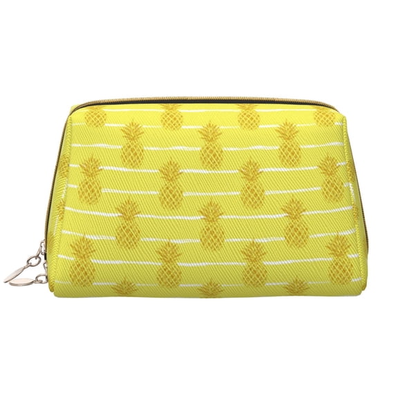 Picia Gold Pineapple Print Leather Makeup Bag Make Up Bag Travel Toiletry Bag for Her Girlfriend Teacher Teen Girl Gifts