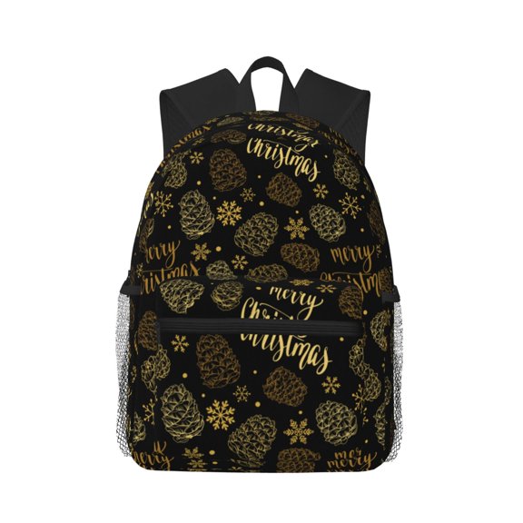 Picia Gold Pinecone Merry Christmas Large Capacity Backpack Classic Style Backpack Casual Backpack Water-Resistant School Work Travel Outdoor Backpack