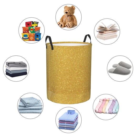 Picia Gold Shiny Large Laundry Basket, Waterproof, Freestanding Laundry Hamper, Collapsible Tall Clothes Hamper with Extended Handles-Small