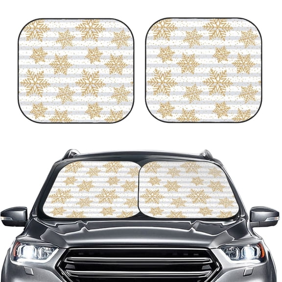 Picia Gold Snowflake 2 Piece Car Windshield Sun Shade Foldable | Foldable Sun Shield for Front Window Blocks UV Rays and Keeps Your Vehicle Cool-Medium